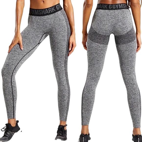 Gymshark Logo Band Athletic Leggings Flex Low Rise Grey Black Marl Size Small - Picture 1 of 7